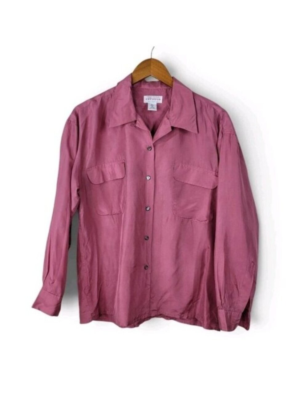 Vintage Express Top Silk Button Up Medium Lightweight Flowy Dusty Pink Mauve
